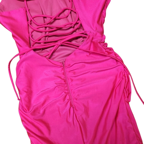 LA FEMME RUCHED MERMAID GOWN PINK 2 - Picture 8 of 13